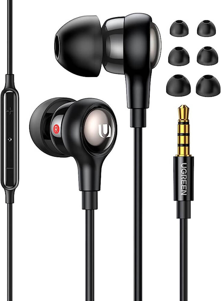 UGREEN 3.5mm Earbuds, Wired Earphones with Microphone and in-line Control, Noise Isolation Powerful Bass in-Ear Headphones Compatible with 3.5mm Audio Jack Devices