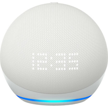 Echo Dot (5th Gen) with Clock | Cloud White with Kasa Smart Plug Mini