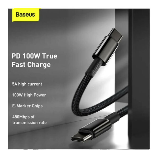 Baseus CATWJ-01Tungsten Gold Fast Charging Data Cable Type-C to Type-C 100W 1m Black - Essential Accessories Kenya