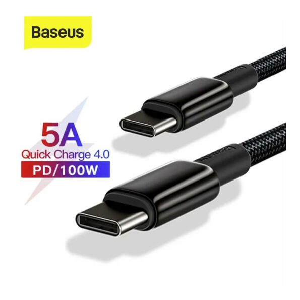 Baseus CATWJ-01Tungsten Gold Fast Charging Data Cable Type-C to Type-C 100W 1m Black - Essential Accessories Kenya